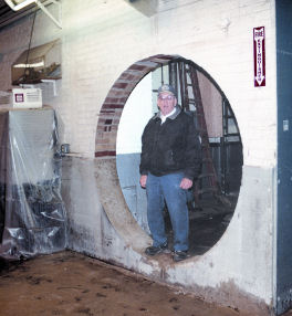 Gordy in a hole we sawed